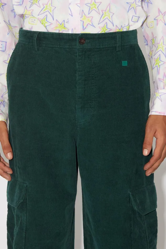 Men Corduroy Cargo Trousers Night Green Acne Studios Trousers