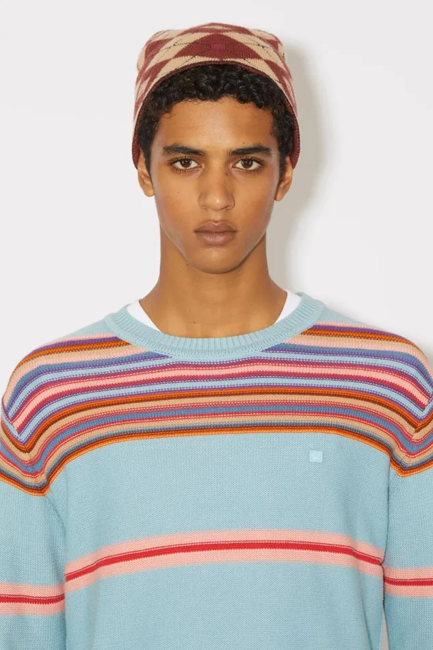 Men Crew Neck Knit Jumper Dusty Bluemulti Acne Studios Knitwear