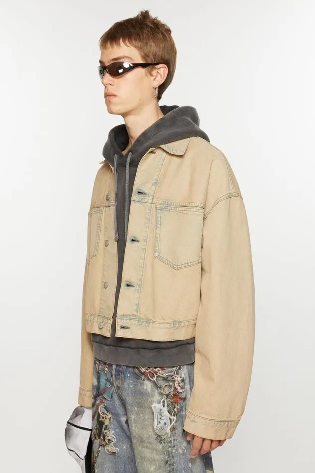 Men Denim Jacket 8211 Oversized Cropped Fit Light Sand Acne Studios Outerwear