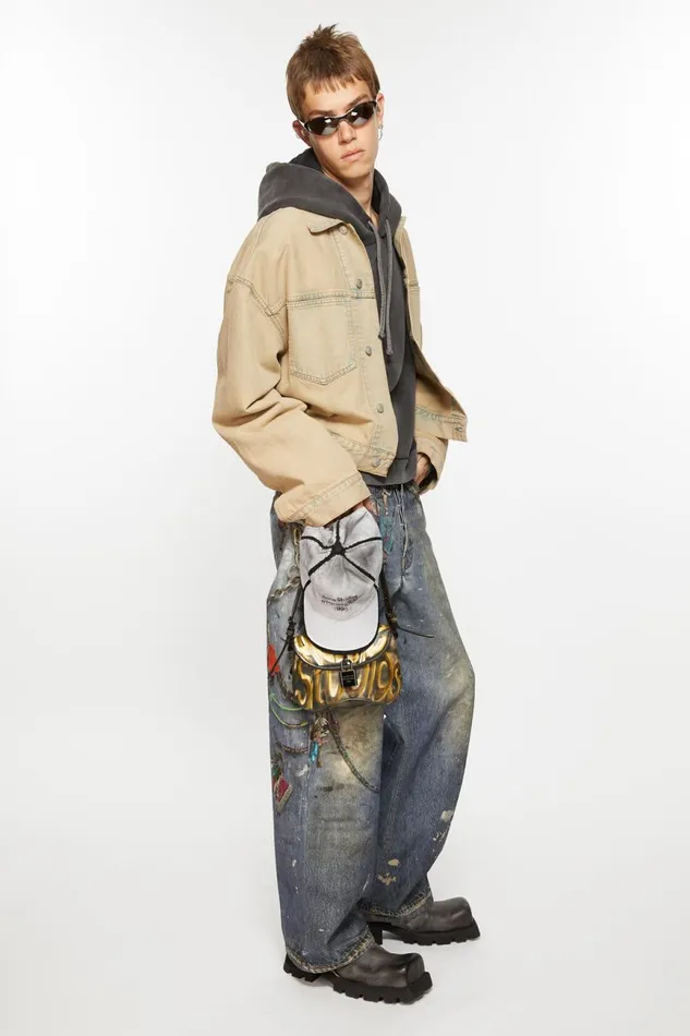 Men Denim Jacket 8211 Oversized Cropped Fit Light Sand Acne Studios Outerwear