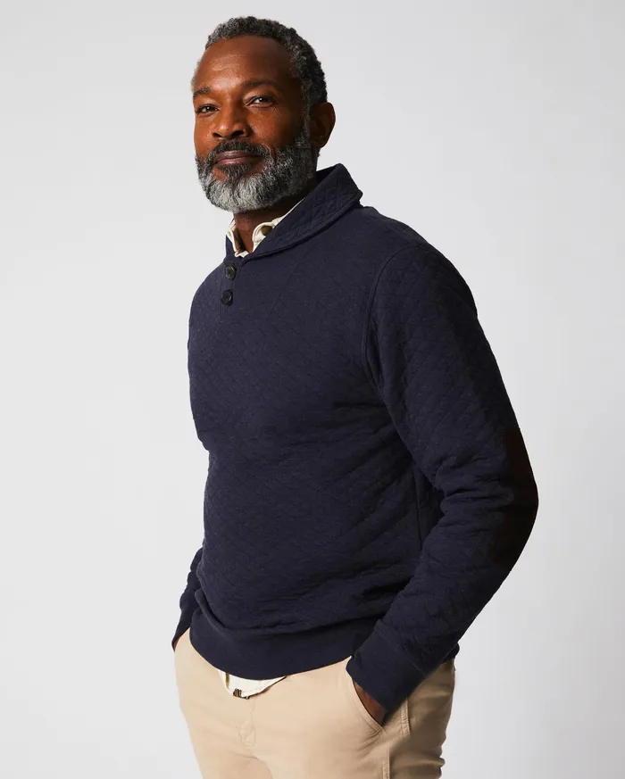 Men Diamond Quilt Shawl Dark Navy Billy Reid Sweaters and Sweatshirts