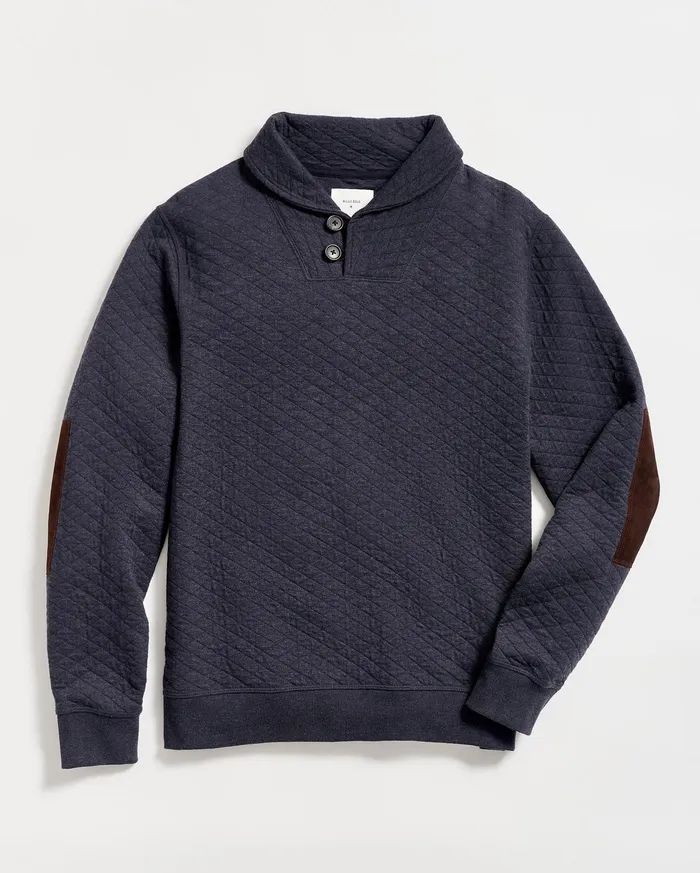 Men Diamond Quilt Shawl Dark Navy Billy Reid Sweaters and Sweatshirts