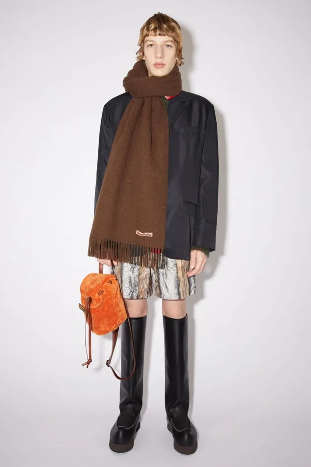 Men Fringe Wool Scarf 8211 Oversized Dark Rust Melange Acne Studios Scarves