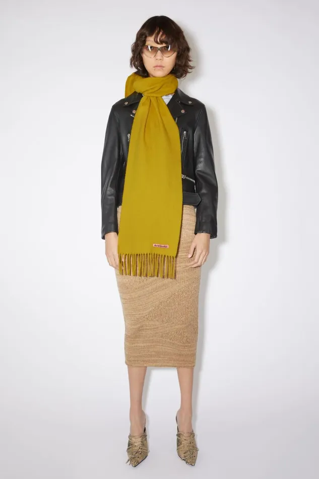 Men Fringe Wool Scarf 8211 Skinny Acid Yellow Acne Studios Scarves