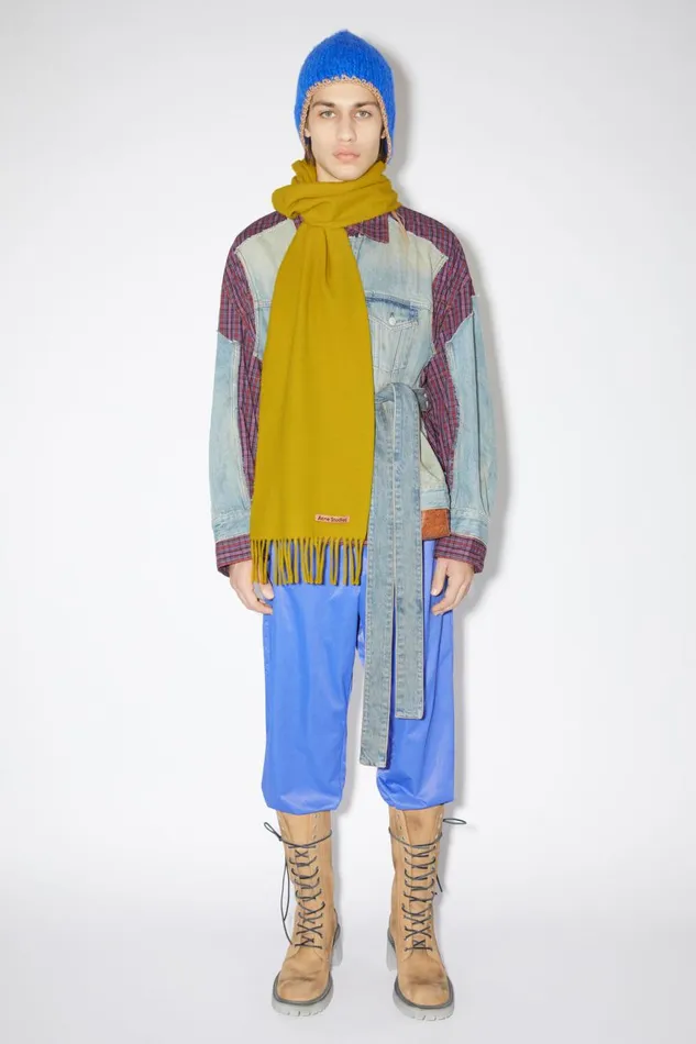 Men Fringe Wool Scarf 8211 Skinny Acid Yellow Acne Studios Scarves