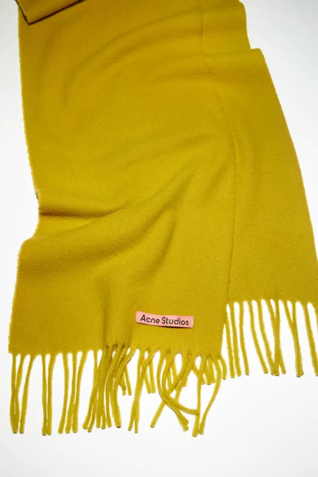Men Fringe Wool Scarf 8211 Skinny Acid Yellow Acne Studios Scarves