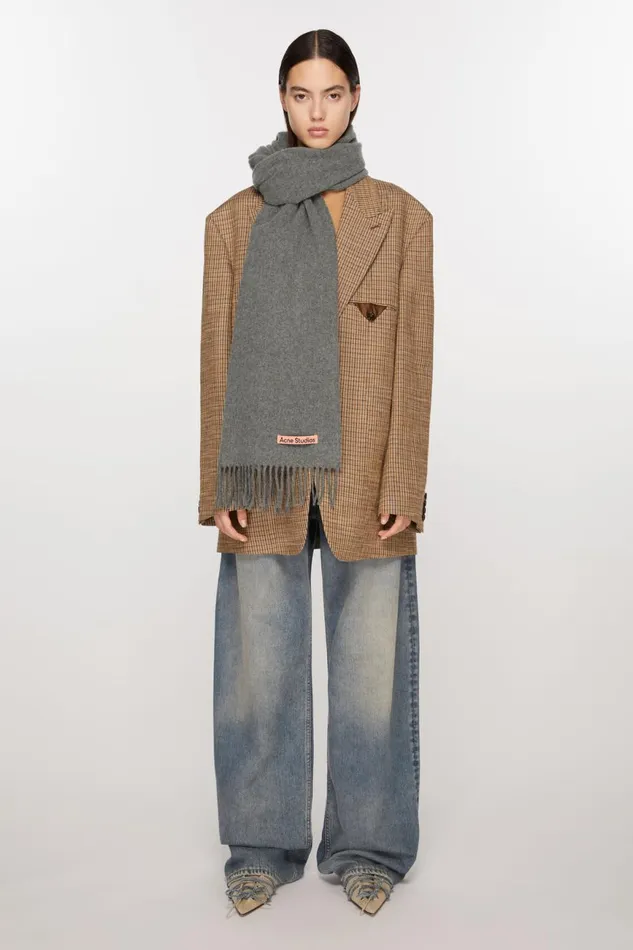 Men Fringe Wool Scarf Narrow Grey Melange Acne Studios Scarves