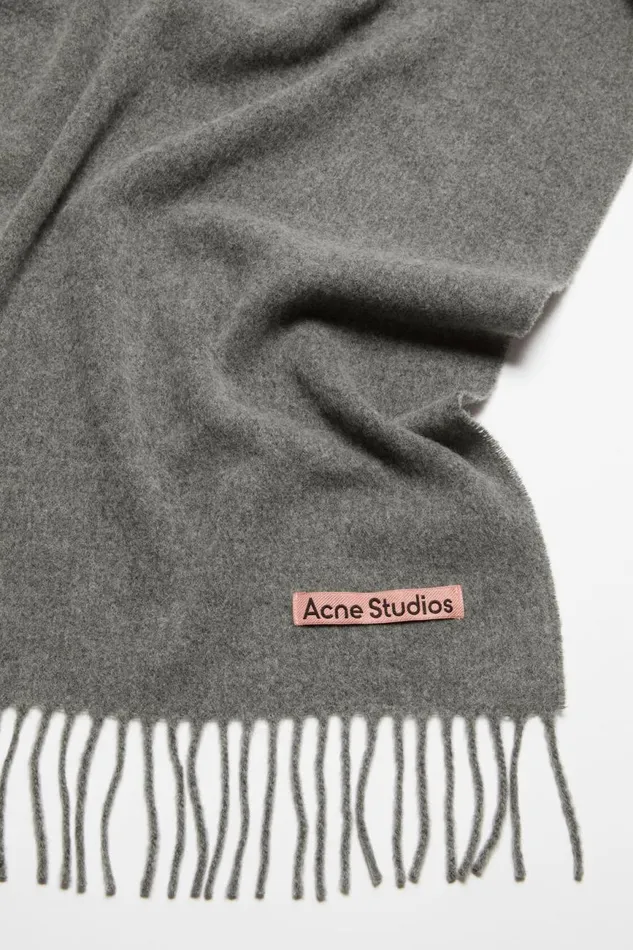 Men Fringe Wool Scarf Narrow Grey Melange Acne Studios Scarves