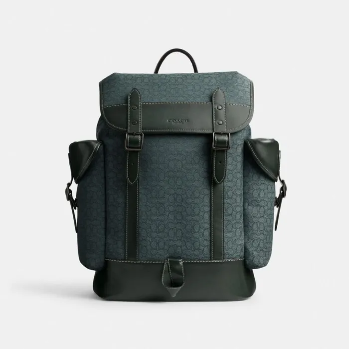 Men Hitch Backpack In Micro Signature Jacquard Amazon Green Coach Backpacks