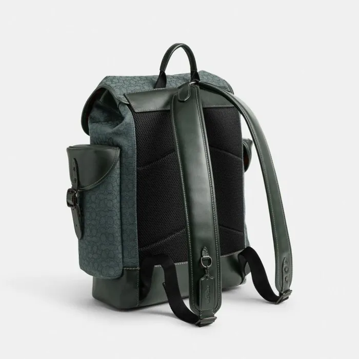 Men Hitch Backpack In Micro Signature Jacquard Amazon Green Coach Backpacks
