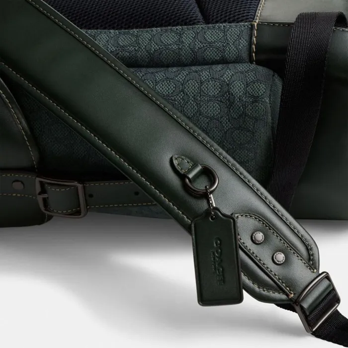 Men Hitch Backpack In Micro Signature Jacquard Amazon Green Coach Backpacks