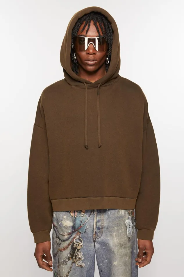 Men Hooded Sweater Logo Patch Chocolate Brown Acne Studios Sweatshirts