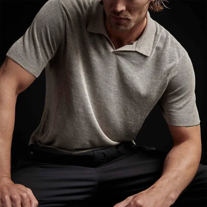 MEN James Perse POLOSNOVELTY TOPS Double Layer Linen Polo Naturalblack