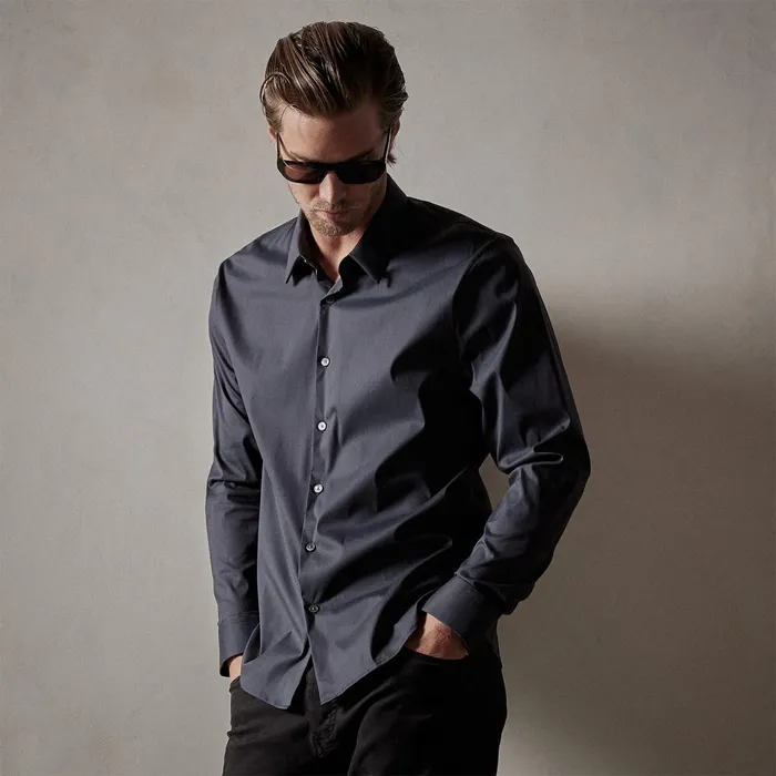MEN James Perse SHIRTING Matte Stretch Poplin Dress Shirt Navy
