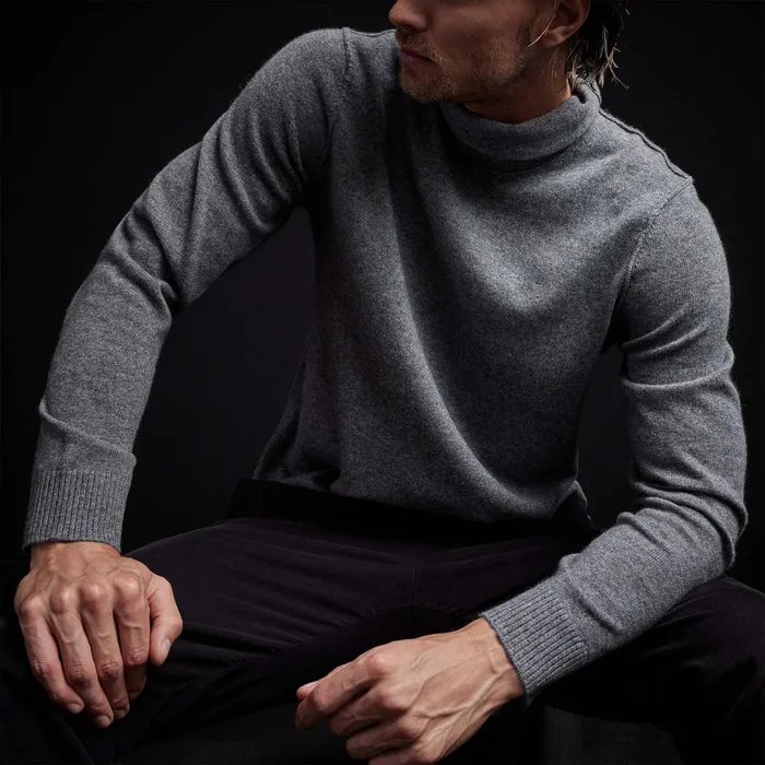 MEN James Perse SWEATERS Recycled Cashmere Funnel Neck Grey Felt