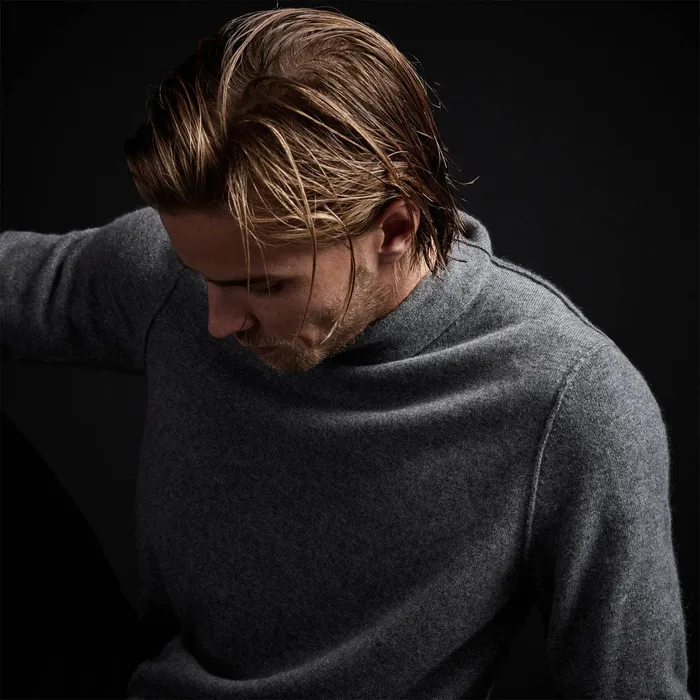 MEN James Perse SWEATERS Recycled Cashmere Funnel Neck Grey Felt