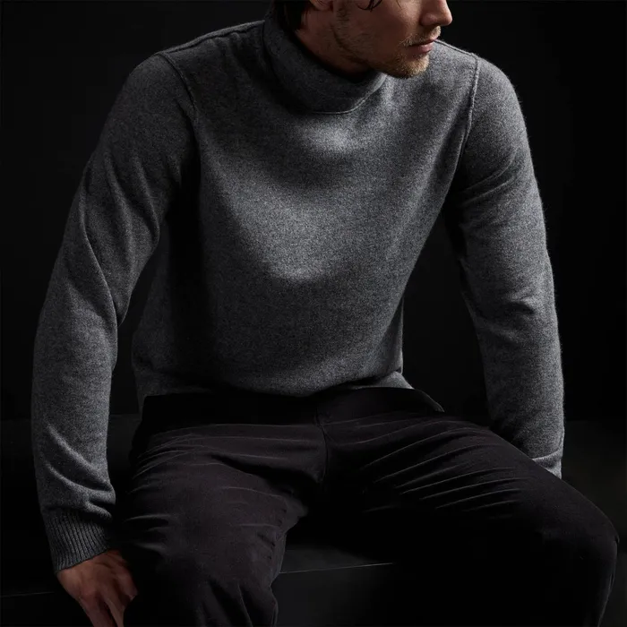 MEN James Perse SWEATERS Recycled Cashmere Funnel Neck Grey Felt