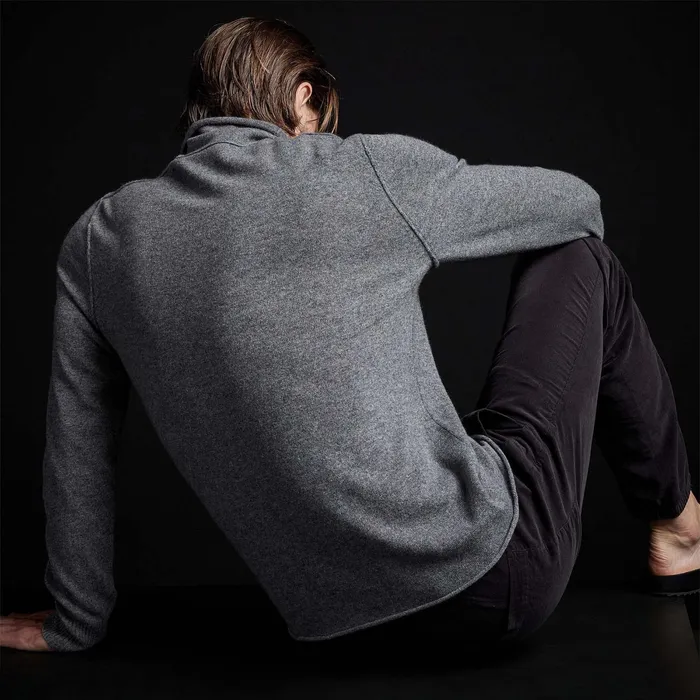 MEN James Perse SWEATERS Recycled Cashmere Funnel Neck Grey Felt