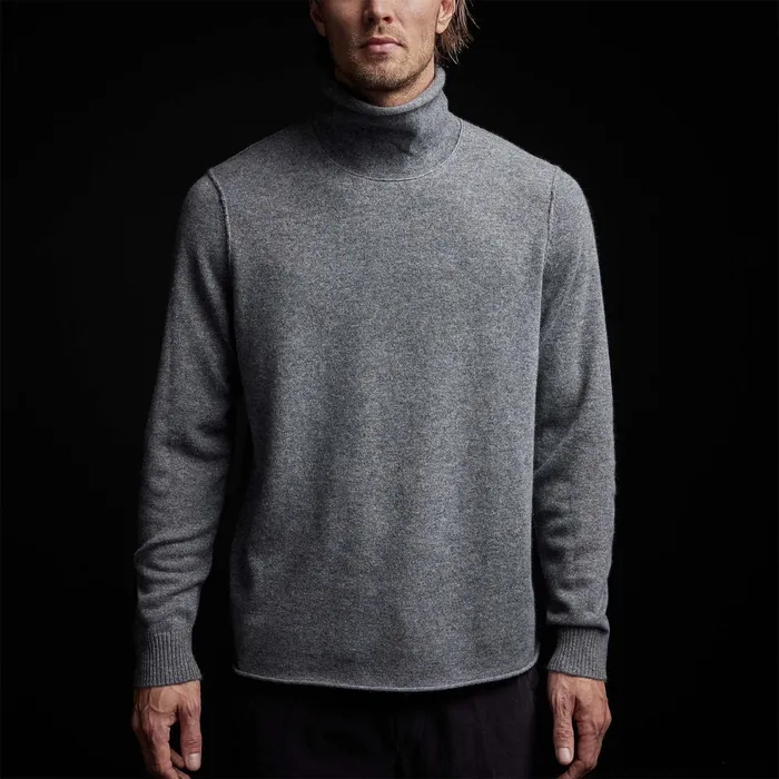 MEN James Perse SWEATERS Recycled Cashmere Funnel Neck Grey Felt