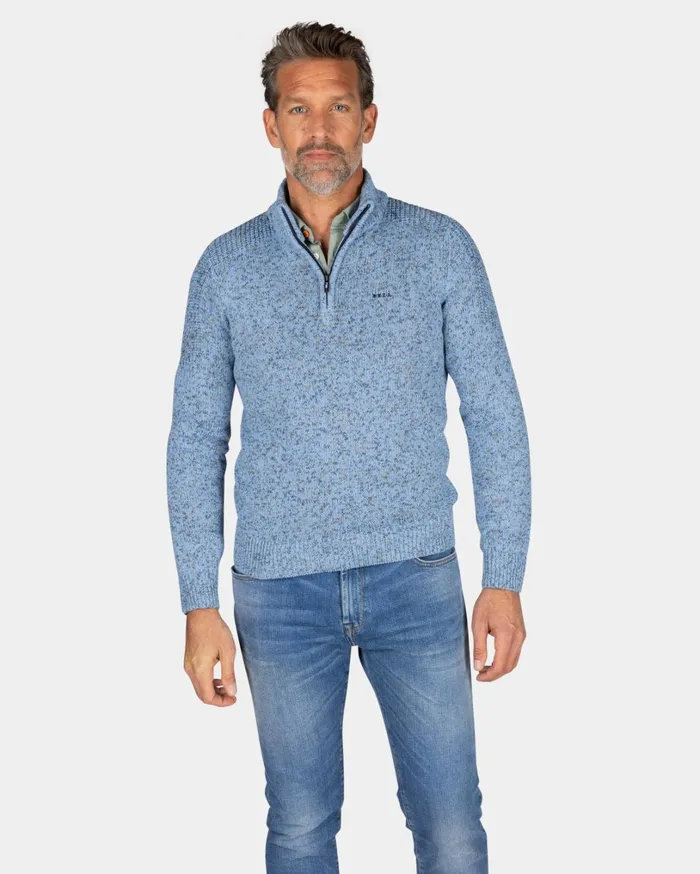 Men Knitwear NZA New Zealand Auckland Blue Knitted HalfZip Sweater 8211 Frozen Blue