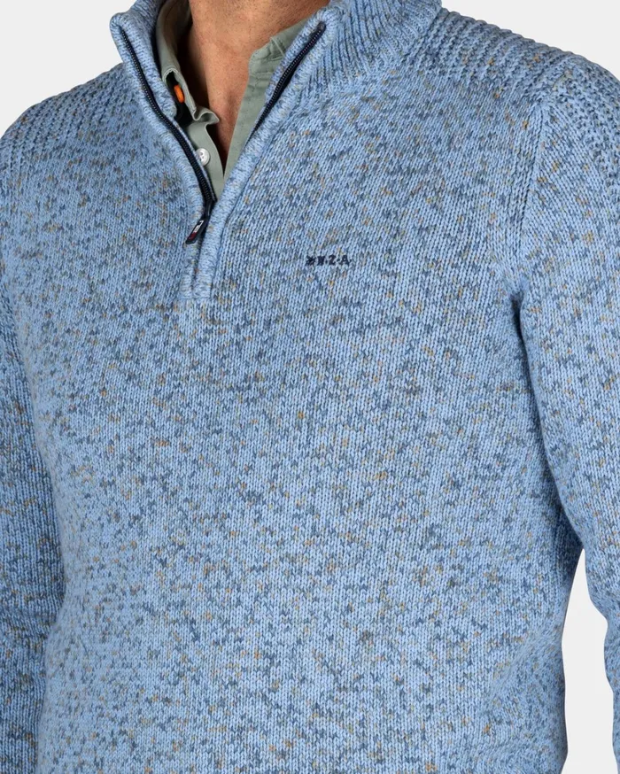 Men Knitwear NZA New Zealand Auckland Blue Knitted HalfZip Sweater 8211 Frozen Blue
