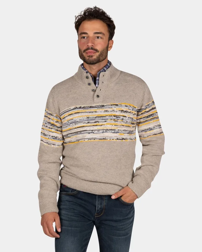 Men Knitwear NZA New Zealand Auckland Brown Cotton Sweater With Yellow And Black Print 8211 Chestnut Men Knitwear NZA New Zealand Auckland Brown Cotton Sweater With Yellow And Black Print 8211 Chestnut
