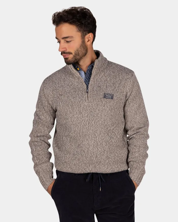 Men Knitwear NZA New Zealand Auckland Mottled Light Brown Wool Pullover 8211 Chestnut