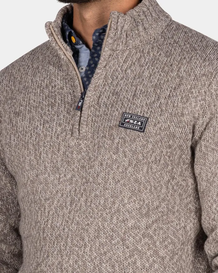 Men Knitwear NZA New Zealand Auckland Mottled Light Brown Wool Pullover 8211 Chestnut