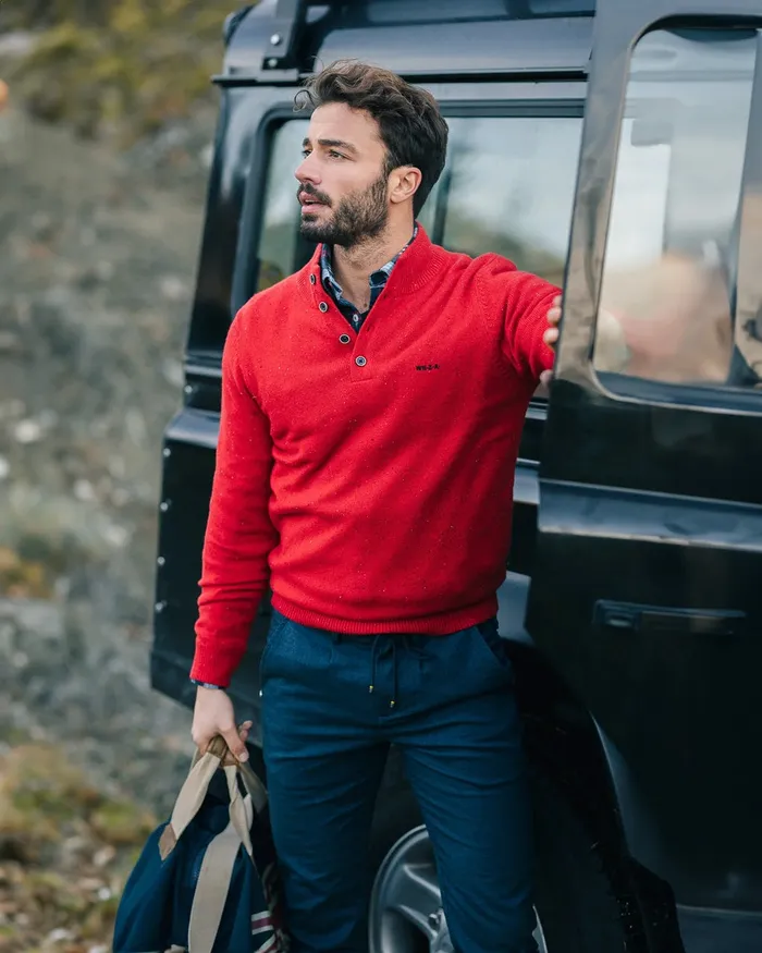 Men Knitwear NZA New Zealand Auckland Red Sweater With Buttons 8211 Reef Red