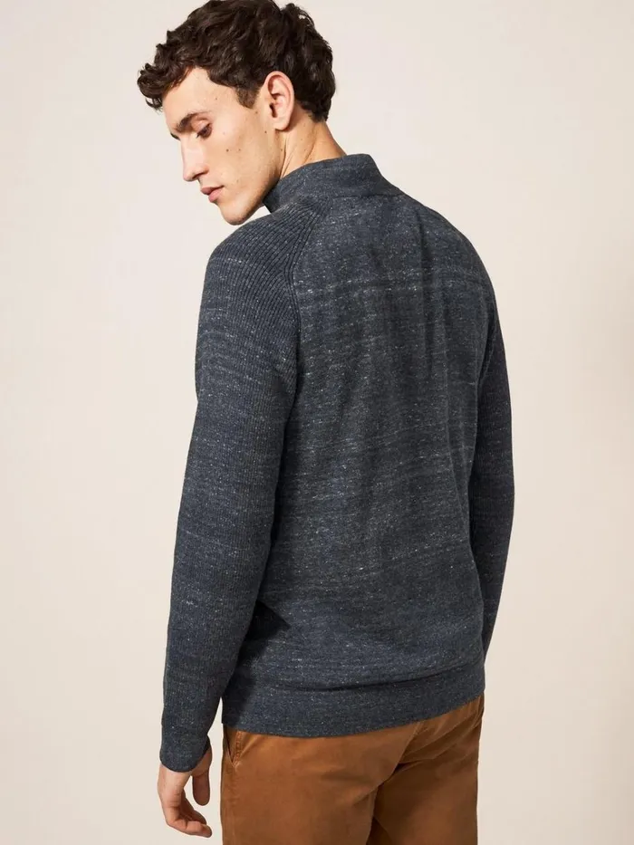 Men KNITWEAR White Stuff Barmouth Zip Neck Jumper Dark Grey Men KNITWEAR White Stuff Barmouth Zip Neck Jumper Dark Grey
