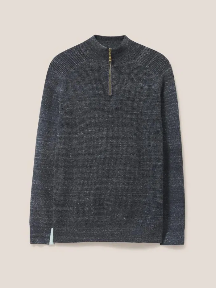 Men KNITWEAR White Stuff Barmouth Zip Neck Jumper Dark Grey Men KNITWEAR White Stuff Barmouth Zip Neck Jumper Dark Grey
