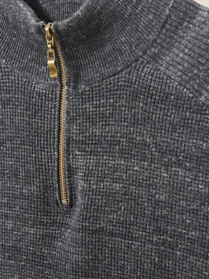 Men KNITWEAR White Stuff Barmouth Zip Neck Jumper Dark Grey Men KNITWEAR White Stuff Barmouth Zip Neck Jumper Dark Grey