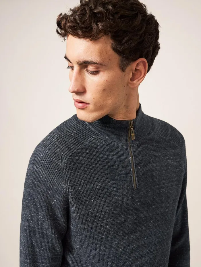 Men KNITWEAR White Stuff Barmouth Zip Neck Jumper Dark Grey Men KNITWEAR White Stuff Barmouth Zip Neck Jumper Dark Grey