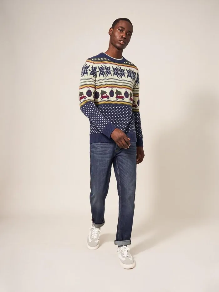 Men KNITWEAR White Stuff Novelty Fairisle Crew Navy Multi