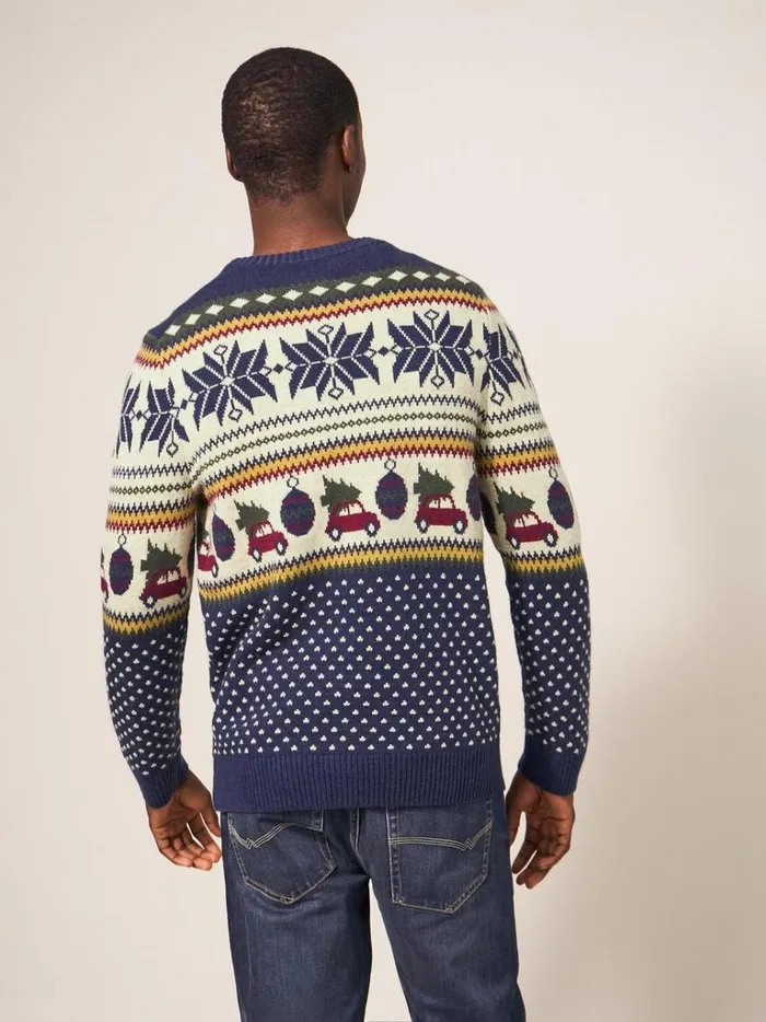 Men KNITWEAR White Stuff Novelty Fairisle Crew Navy Multi
