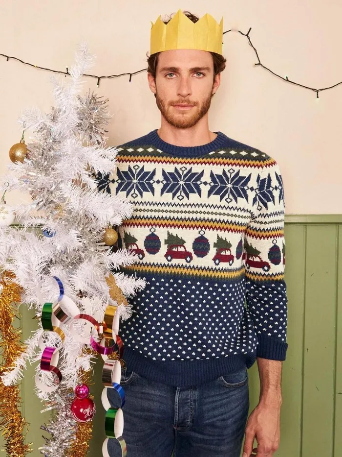 Men KNITWEAR White Stuff Novelty Fairisle Crew Navy Multi