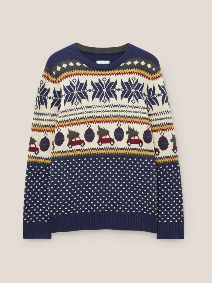 Men KNITWEAR White Stuff Novelty Fairisle Crew Navy Multi