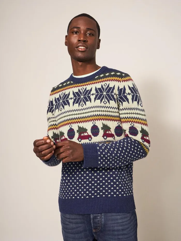 Men KNITWEAR White Stuff Novelty Fairisle Crew Navy Multi