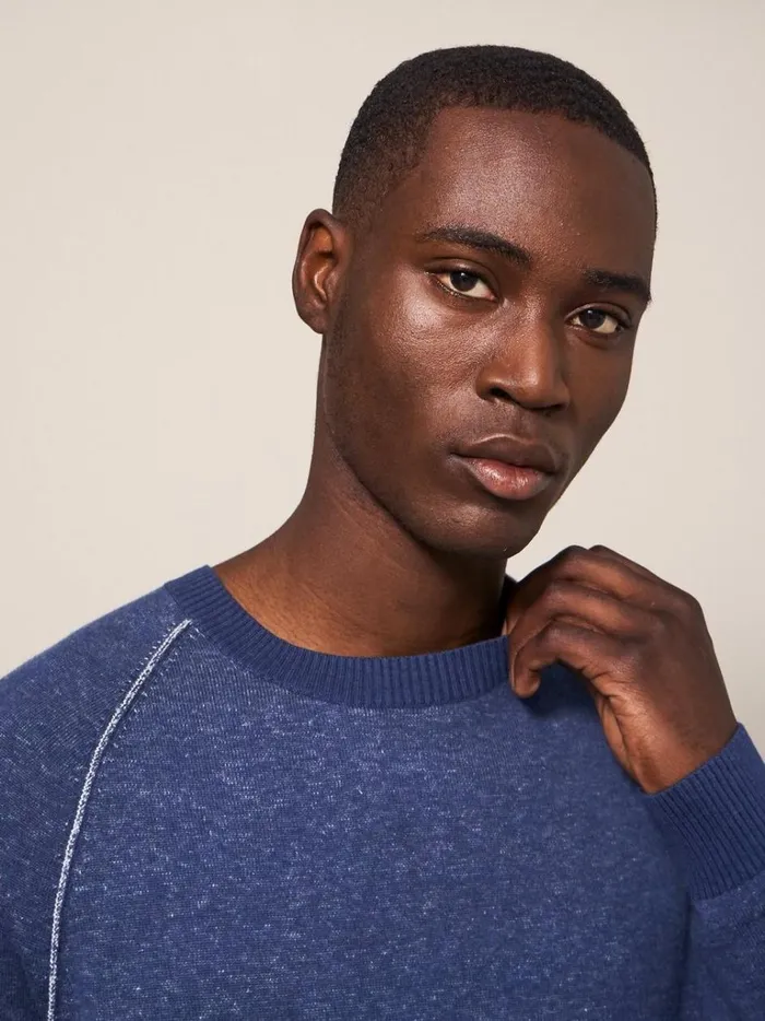 Men KNITWEAR White Stuff Plated Crew Indigo Blue