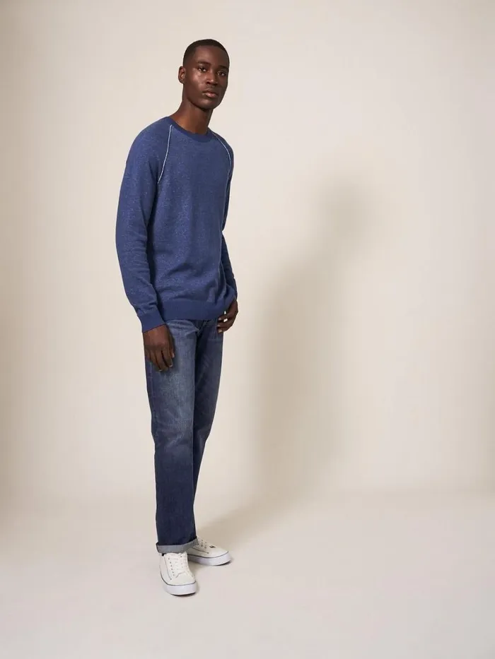Men KNITWEAR White Stuff Plated Crew Indigo Blue Men KNITWEAR White Stuff Plated Crew Indigo Blue