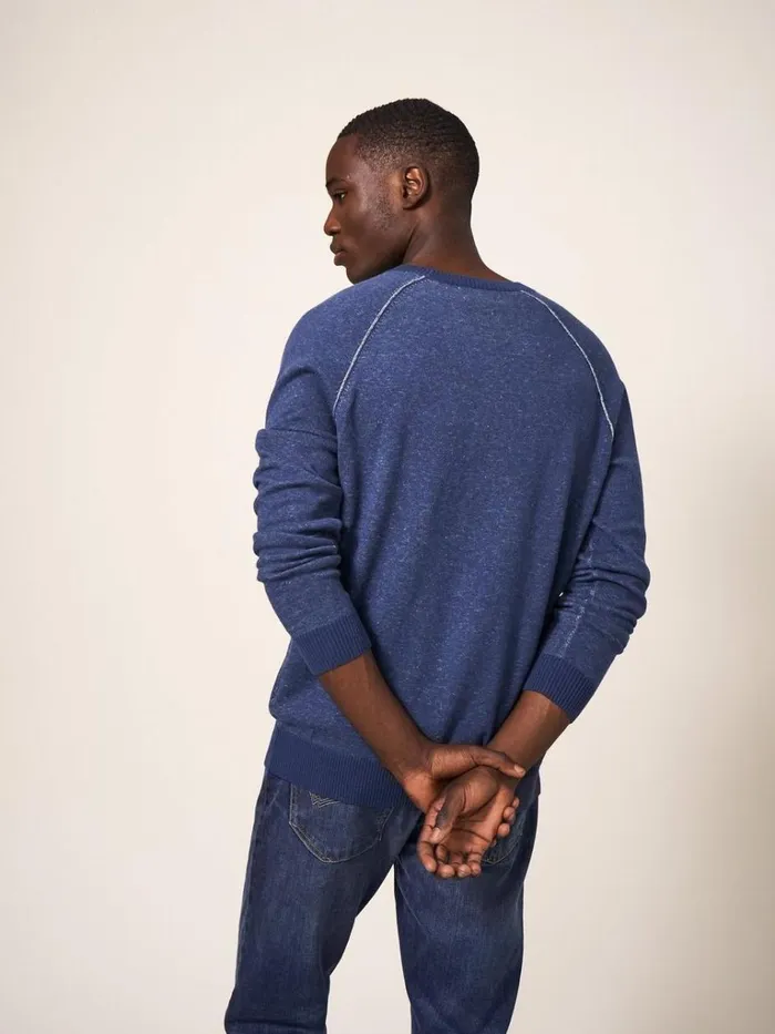 Men KNITWEAR White Stuff Plated Crew Indigo Blue Men KNITWEAR White Stuff Plated Crew Indigo Blue