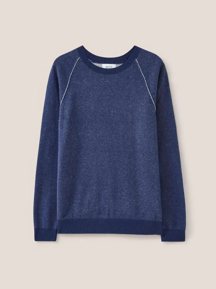 Men KNITWEAR White Stuff Plated Crew Indigo Blue Men KNITWEAR White Stuff Plated Crew Indigo Blue
