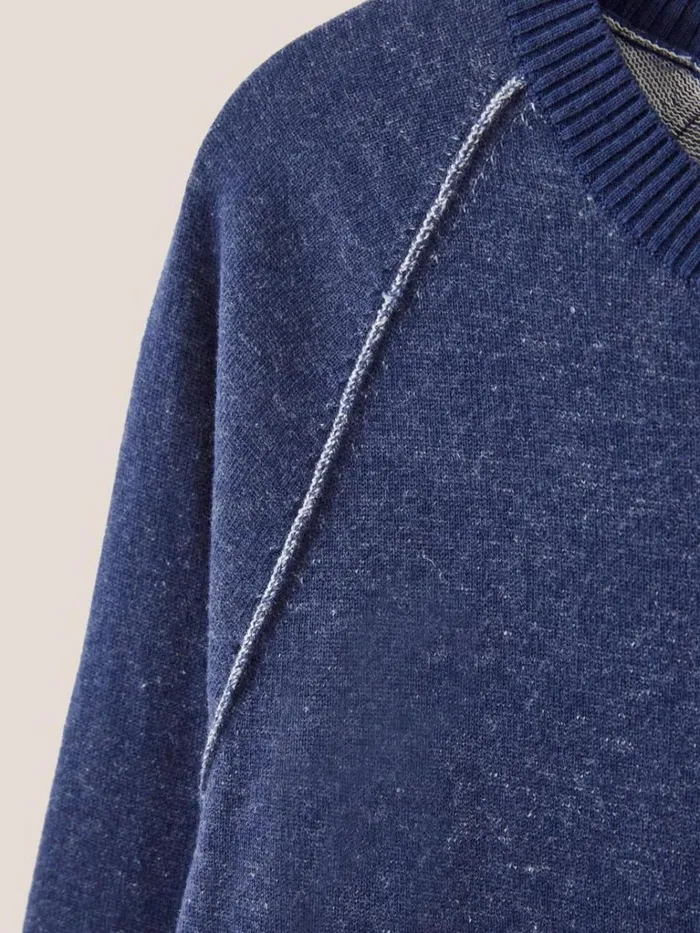 Men KNITWEAR White Stuff Plated Crew Indigo Blue Men KNITWEAR White Stuff Plated Crew Indigo Blue