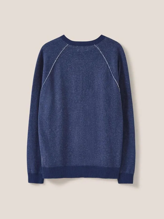 Men KNITWEAR White Stuff Plated Crew Indigo Blue Men KNITWEAR White Stuff Plated Crew Indigo Blue