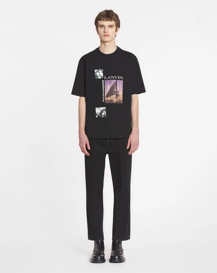 Men Lanvin Coats and Jackets Unisex Printed Tshirt Black Men Lanvin Coats and Jackets Unisex Printed Tshirt Black
