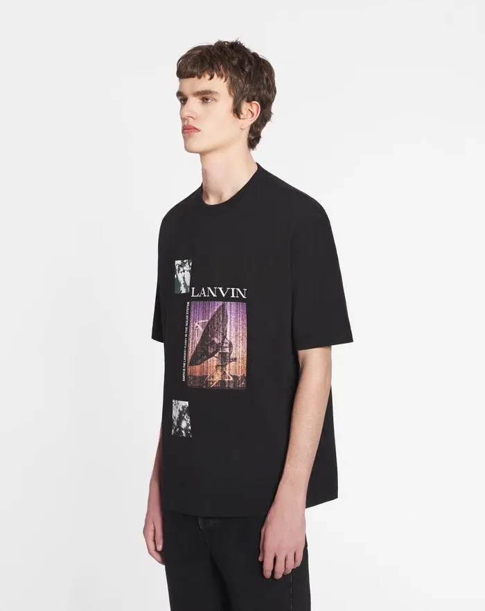 Men Lanvin Coats and Jackets Unisex Printed Tshirt Black Men Lanvin Coats and Jackets Unisex Printed Tshirt Black