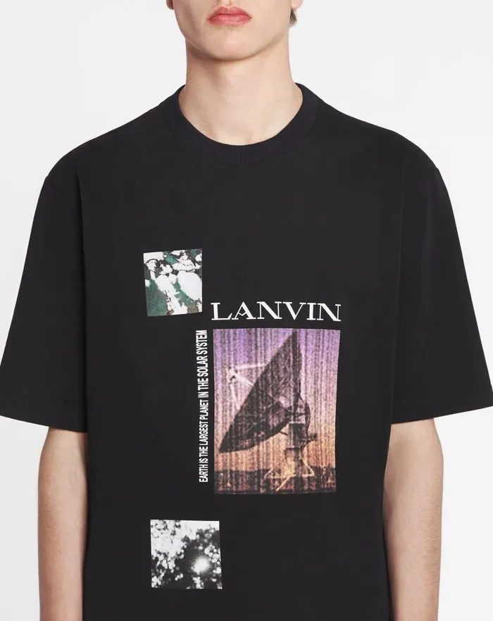 Men Lanvin Coats and Jackets Unisex Printed Tshirt Black Men Lanvin Coats and Jackets Unisex Printed Tshirt Black