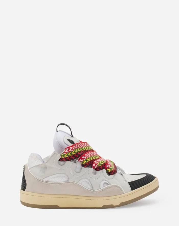 Men Lanvin Curb Leather Curb Sneakers White