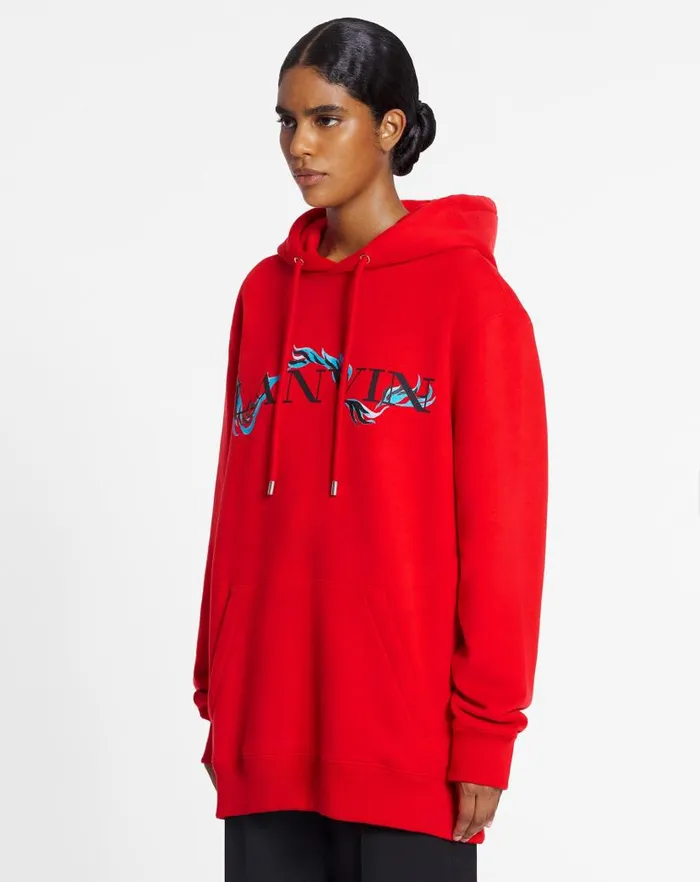 Men Lanvin Knitwear and Sweatshirts Unisex Dragon Print Loosefitting Hoodie Flame