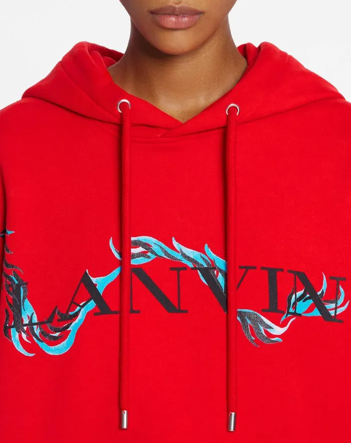 Men Lanvin Knitwear and Sweatshirts Unisex Dragon Print Loosefitting Hoodie Flame